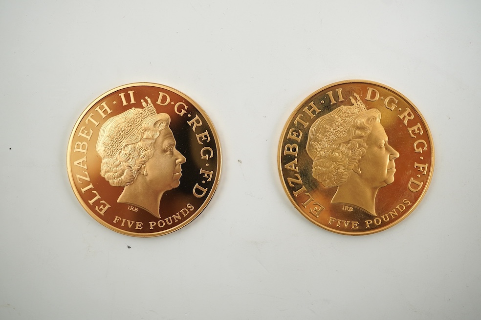 British gold coins, Elizabeth II, UK 2005 gold proof commemorative two crown set, commemorating 200th anniversary Nelson-Trafalgar, 21 October 1805, in case of issue with certificate